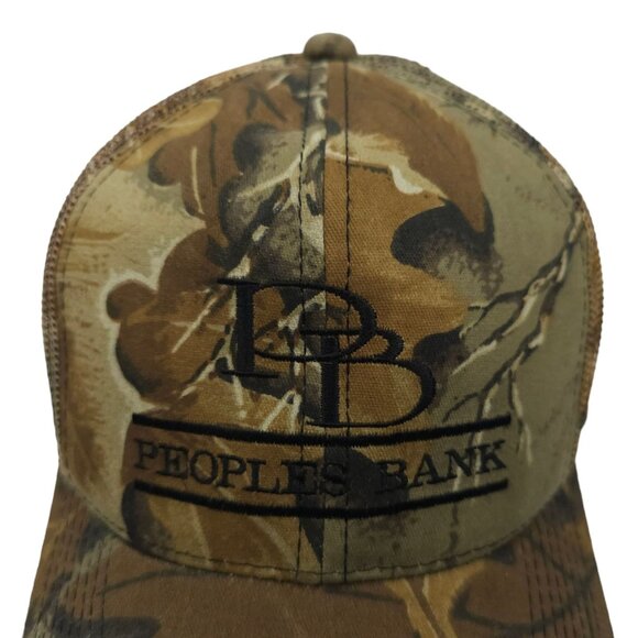 Peoples Bank Embroidered Camo Mesh Snapback Cap Trucker Hunter Baseball Hat - Picture 7 of 13